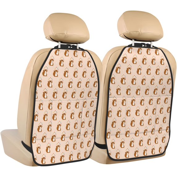 Kdxio Cute Squirrel Print 2 Pack Car Kick Mat Seat Cover Back Protector Mat with Pockets for Organizer Backseat Protector and Storage Anti Kick Pad for Vehicles