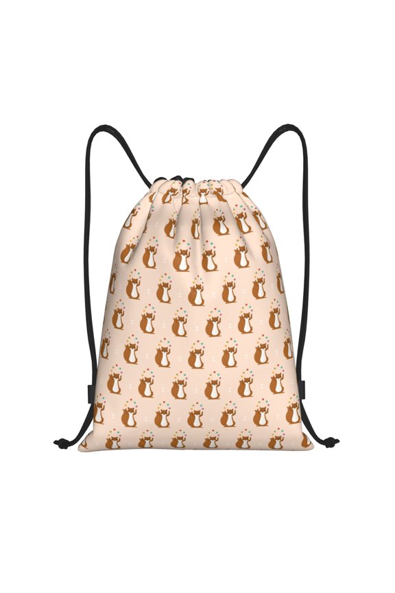 Cute Squirrel Print Drawstring Backpack Bag,Waterproof Draw String Back Sack, Gym Drawstring Bags Swim Bag For Unisex