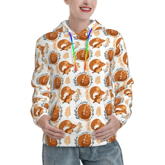 Kdxio Cute Squirrel Print Womens Oversized Hoodies Sweatshirts Hooded Pullover Tops Sweaters Casual-Large