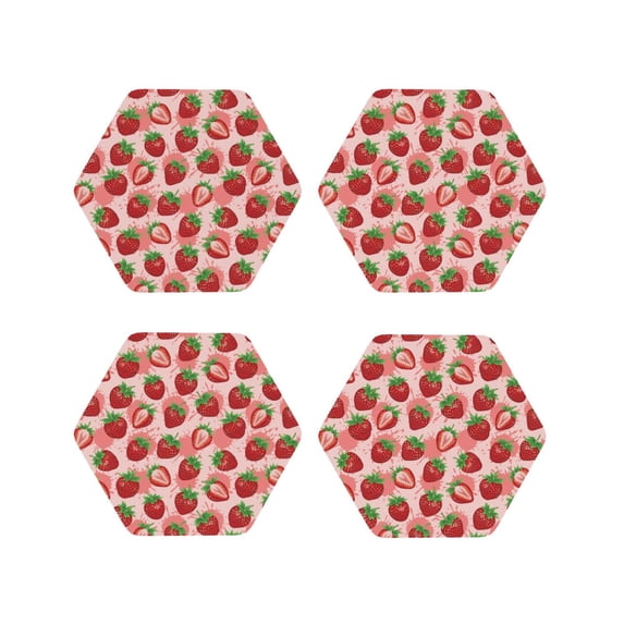 Kdxio Cute Strawberry Funny Coasters,4 Pcs Leather Coasters,Housewarming Gifts,Protect Furniture from Water Marks Scratch and Damage