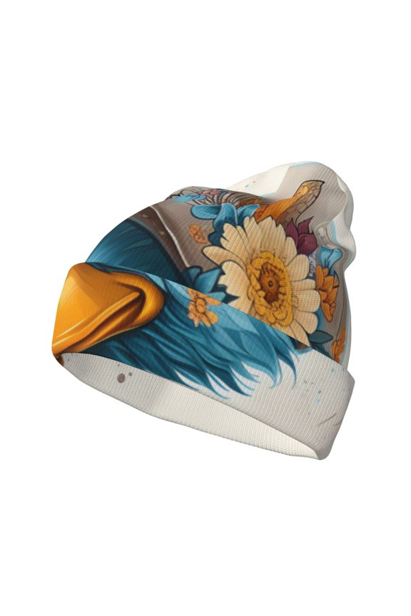 Cute Sunflower Blue Duck Winter Beanie for Men Women Beanie Knit Hat Cuffed Cap Beanie Knit Chunky Snow Cap