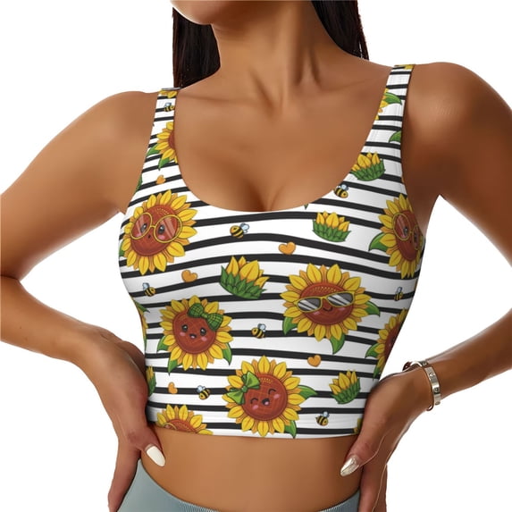 Kdxio Cute Sunflowers Print Workout Crop Tank Top for Women Racerback Yoga Tank Tops Athletic Sports Shirts Exercise Undershirts