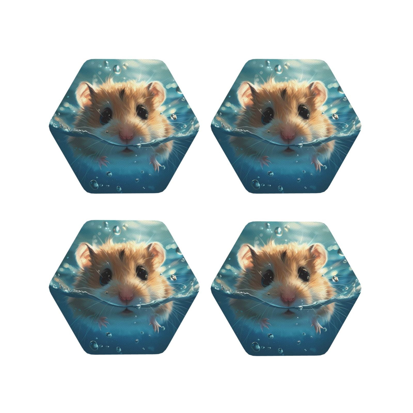 Kdxio Cute Swimming Guinea Pig Funny Coasters,4 Pcs Leather Coasters