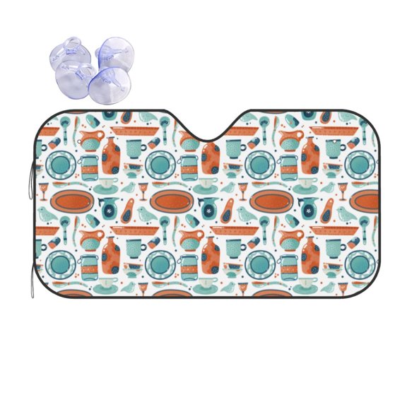 Kdxio Cute Tableware Print Front Windshield Sun Shade,Folding Auto Sunshade for Car Truck SUV-Small
