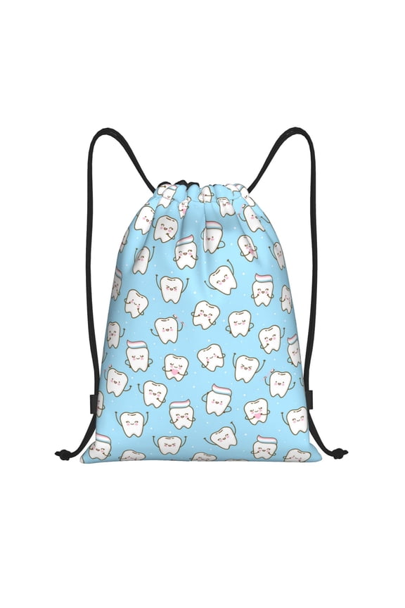 Cute Teeth Print Drawstring Backpack Bag,Waterproof Draw String Back Sack, Gym Drawstring Bags Swim Bag For Unisex