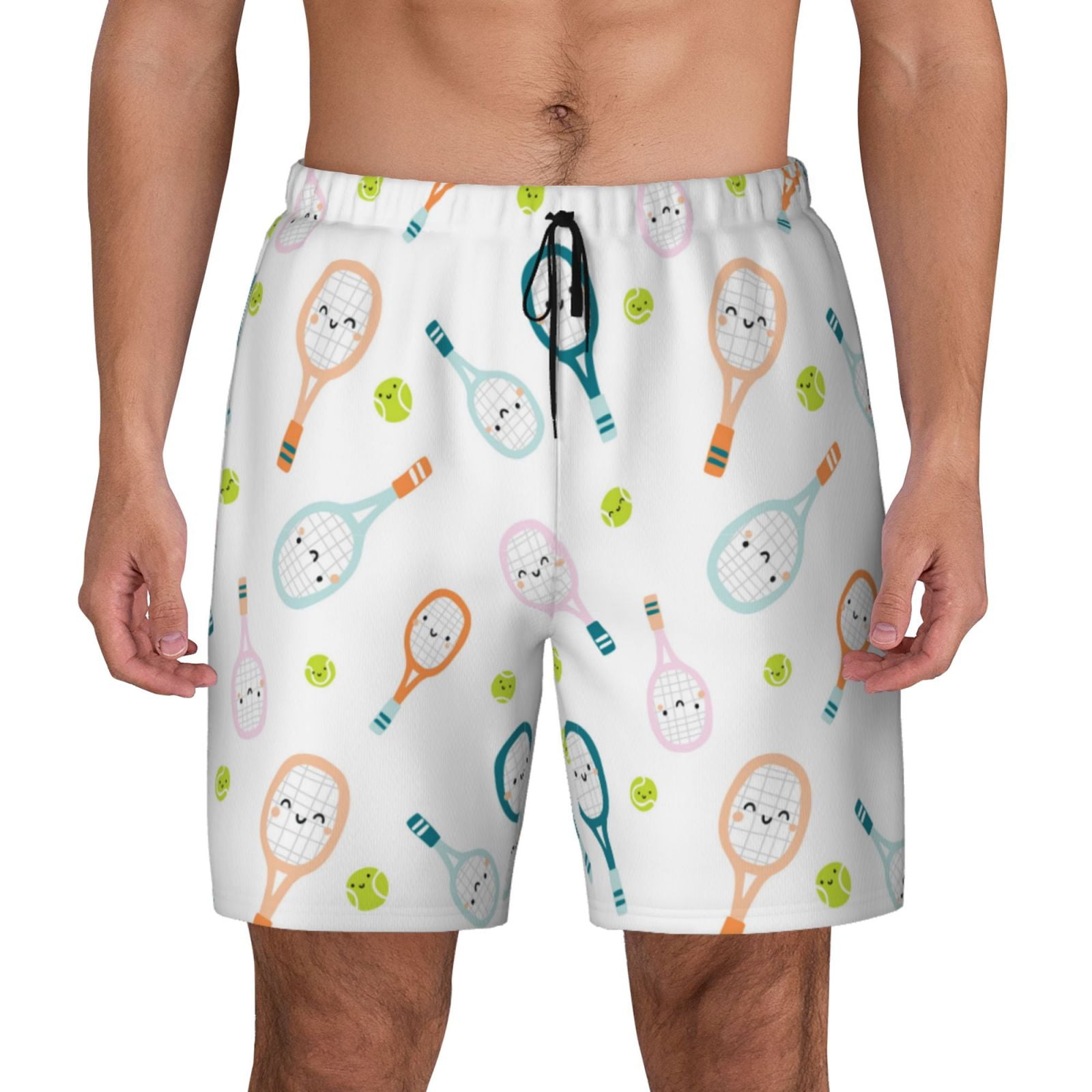 Kdxio Cute Tennis Rackets Print Men's Swim Trunks with Compression