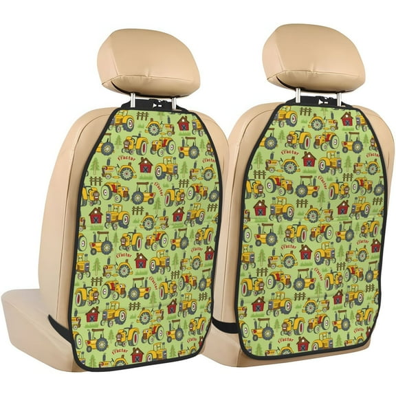 Kdxio Cute Tractor Print 2 Pack Car Kick Mat Seat Cover Back Protector Mat with Pockets for Organizer Backseat Protector and Storage Anti Kick Pad for Vehicles