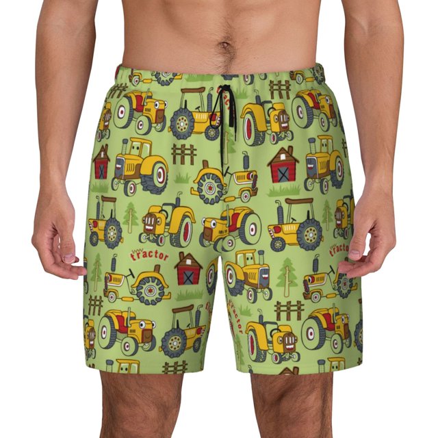 Kdxio Cute Tractor Print Men's Swim Trunks with Compression Liner 7 ...