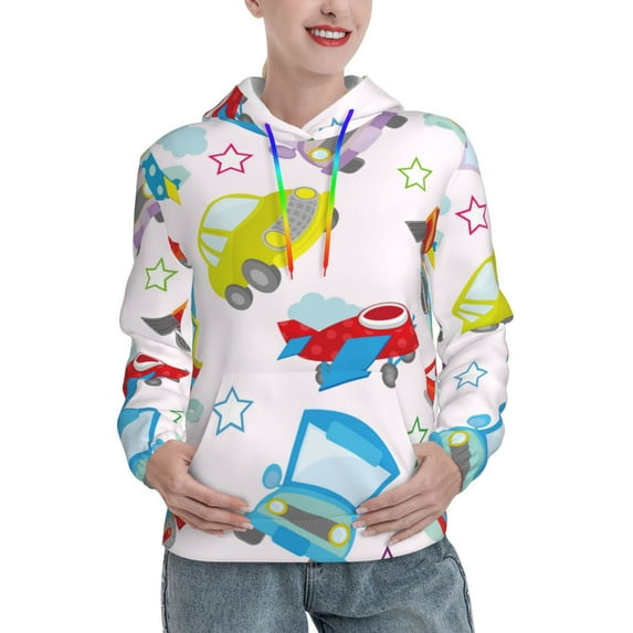 Kdxio Cute Transport Print Womens Oversized Hoodies Sweatshirts Hooded Pullover Tops Sweaters Casual-Medium