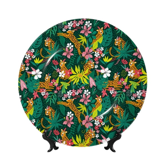 Kdxio Cute Tribal Leopards Bone China Decorative Plate Ceramic Decorative Plate for Home Office Wall Stand Decorative Plates for Home Bedroom-7in