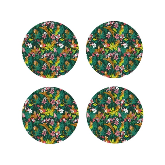 Kdxio Cute Tribal Leopards Funny Coasters,4 Pcs Leather Coasters,Housewarming Gifts,Protect Furniture From Water Marks Scratch And Damage