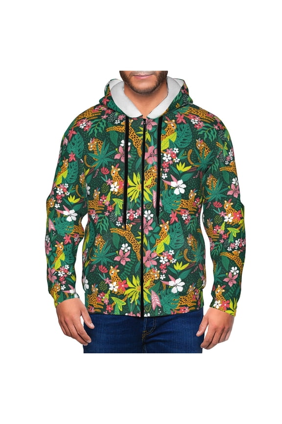 Cute Tribal Leopards Print Men Hoodies Casual Hoodies for Men with Zip Pockets Full Zip Long Sleeve Sweatshirt Sports Hooded Jacket-Small