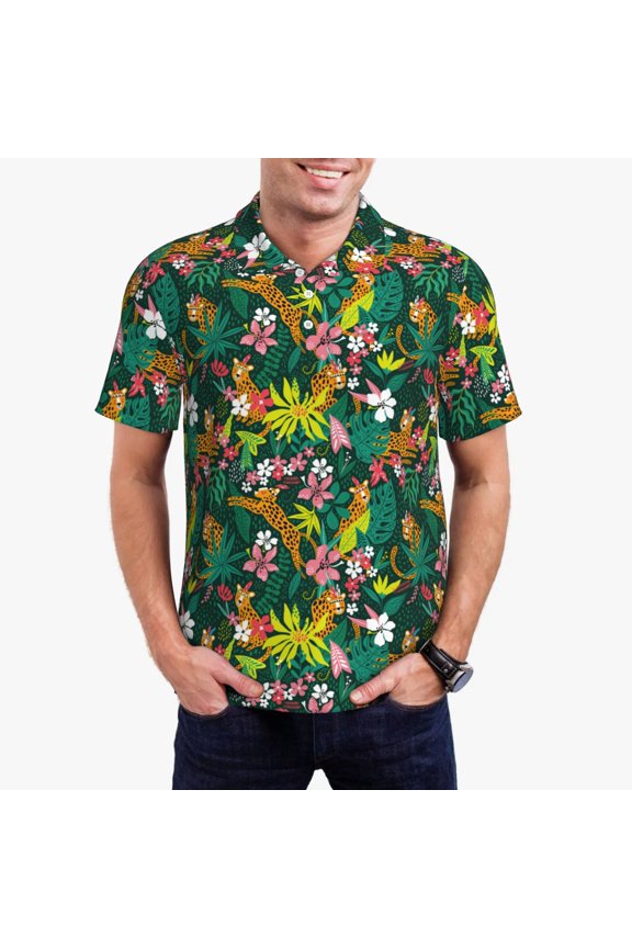 Cute Tribal Leopards Print Men's Short Sleeve Polo Shirt,Midweight Men's Shirt