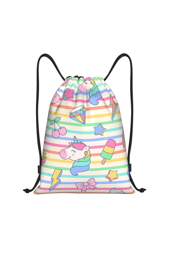 Cute Unicorn Print Drawstring Backpack Bag,Waterproof Draw String Back Sack, Gym Drawstring Bags Swim Bag For Unisex