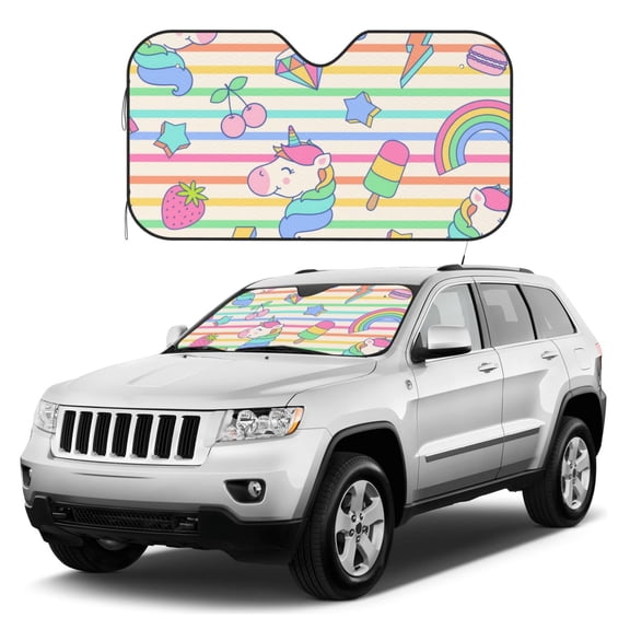 Kdxio Cute Unicorn Print Windshield Sun Shade, Foldable Sun Blocker for Car,Truck,SUV Automotive Interior Sun Protection,Reflective Shade for Front Windshield(Medium)