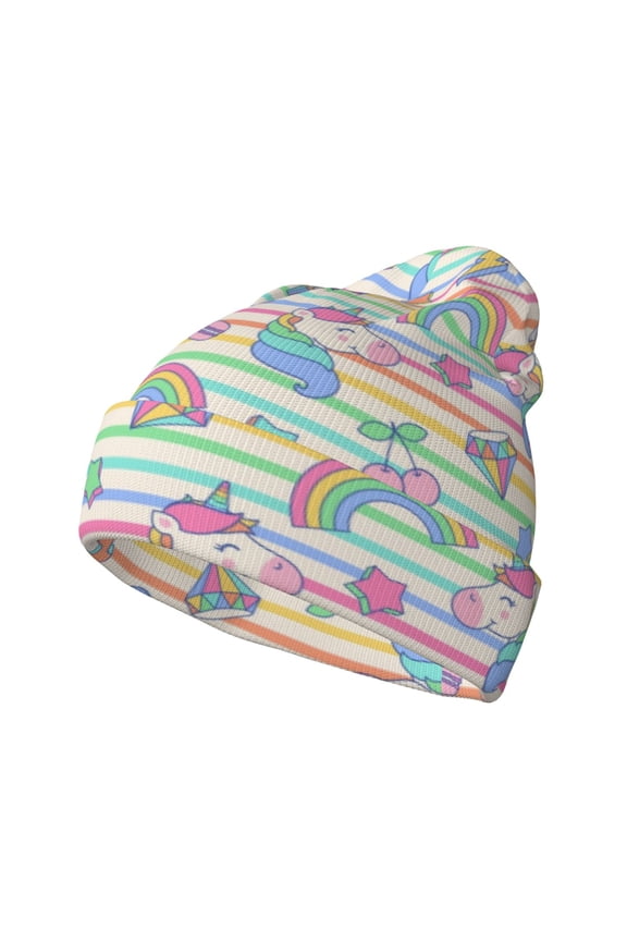 Cute Unicorn Winter Beanie for Men Women Beanie Knit Hat Cuffed Cap Beanie Knit Chunky Snow Cap