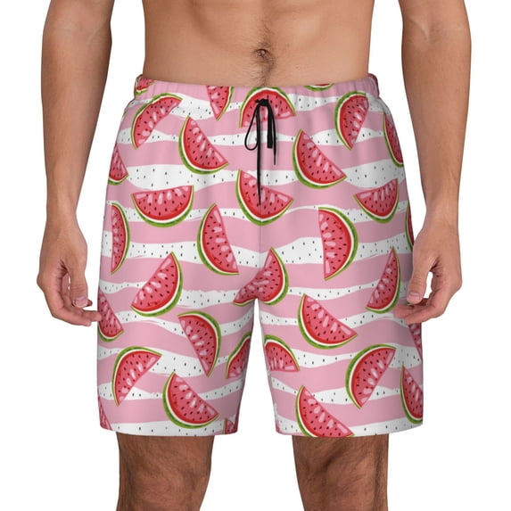 Kdxio Cute Watermelon Print Men's Swim Trunks with Compression Liner 7 Inch Inseam Quick Dry Swim Shorts
