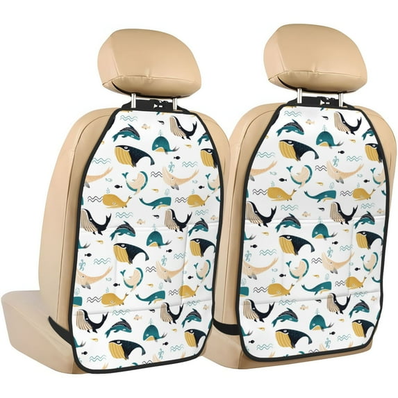 Kdxio Cute Whale Print 2 Pack Car Kick Mat Seat Cover Back Protector Mat with Pockets for Organizer Backseat Protector and Storage Anti Kick Pad for Vehicles