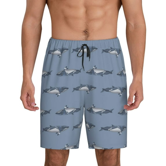 Kdxio Cute Whale Print Mens Sleep Shorts Bottoms Soft Comfy Pajama Wear Pants with Drawstring Pockets