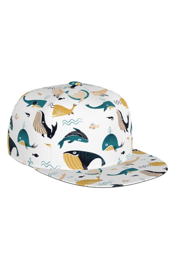Cute Whale Print Snapback Hat for Men Women,Adjustable Baseball Cap