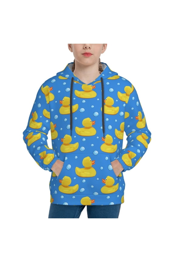 Cute Yellow Rubber Ducks Pattern Boys Athletic Unisex Boys Girls Hoodie with Pocket Sweatshirts-Small