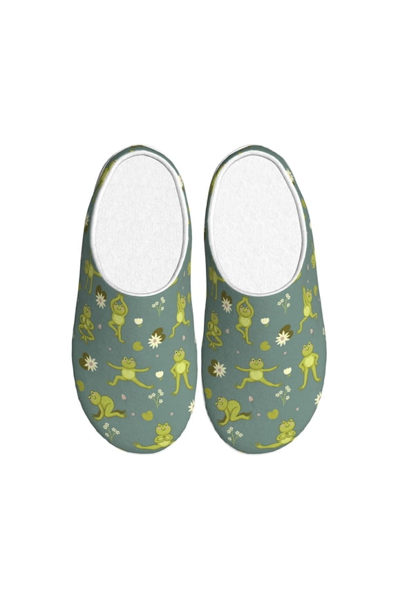 Cute Yoga Frogs Women's Men's Slippers Plush Slip-On House Slipper for Winter Indoor Soft Cushion Non-slip Fluffy Slides Slippers-37/38