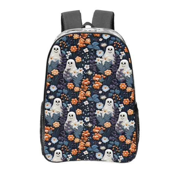 Kdxio Cute ghost in the flowers Clear Backpack, Transparent Bookbag for School for Women Men, Capacity Clear Bag for College, Travel