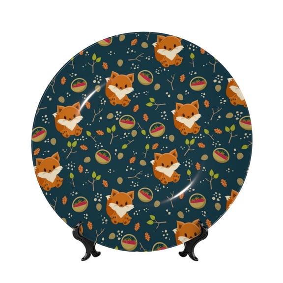 Kdxio Cute plant fox Bone China Decorative Plate Ceramic Decorative Plate for Home Office Wall Stand Decorative Plates for Home Bedroom-7in
