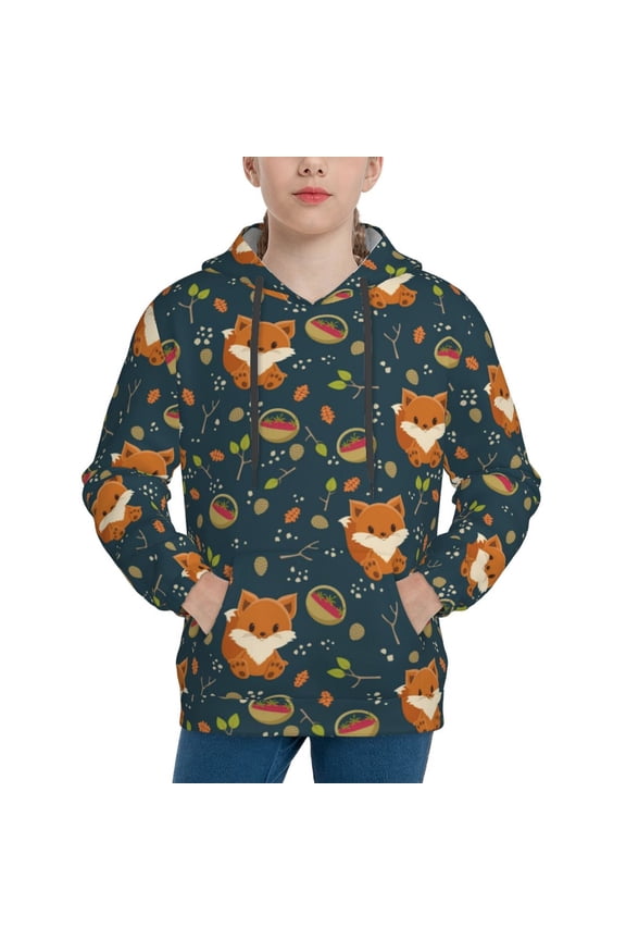 Cute plant fox Pattern Boys Athletic Unisex Boys Girls Hoodie with Pocket Sweatshirts-Medium