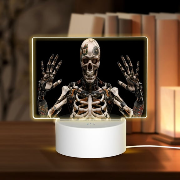 Kdxio Cyber Skeleton With Tattoos Rectangular Acrylic Night Light Acrylic Sleep Night Light Friend Gifts for Birthday Gifts for Women Teens Boys Girls