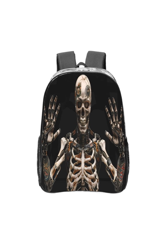 Cyber Skeleton With Tattoos Clear Backpack, Transparent Bookbag for School for Women Men, Capacity Clear Bag for College, Travel