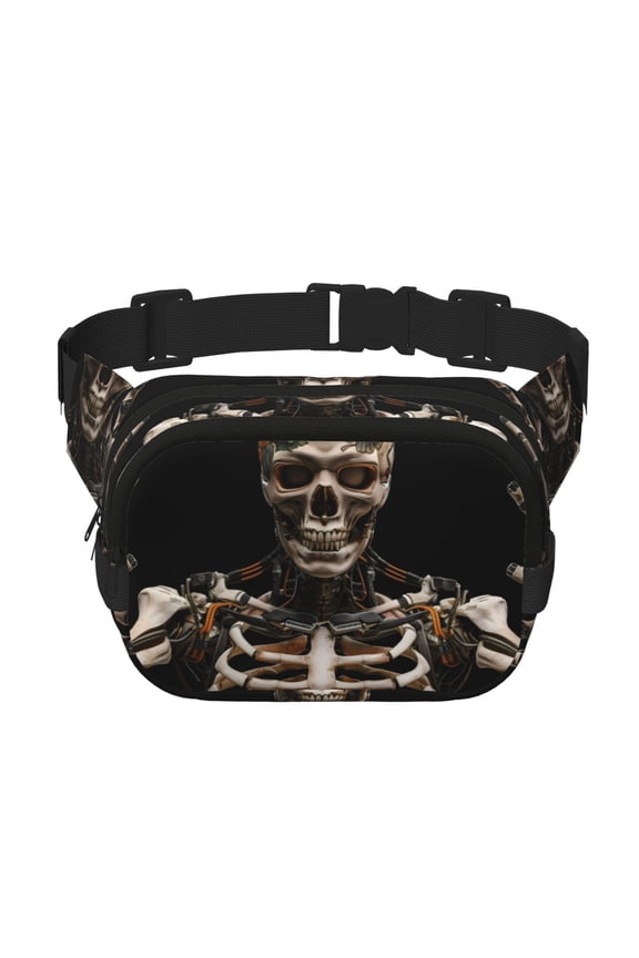 Cyber Skeleton With Tattoos Crossbody Double Layer Waist Bag Belt Bag for Unisex Fanny Pack Fashion Waist Packs for Hiking Running Shopping Traveling