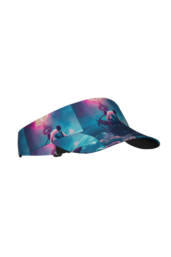 DJ Panda Hot Air Balloon Print Sun Visor Hat Golf Visor Adjustable Velcro Outdoor Sports Cap for Men Women