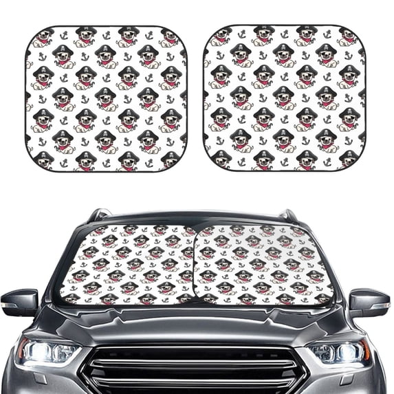 Kdxio DOG IS WEARING PIRATE COSTUME Print 2-Piece Sun Shade Front Windshield - Foldable Car Front Window Sunshades for Most Sedans SUV Truck