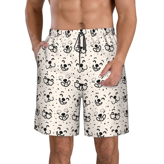 Kdxio DOGS FACE Pattern Mens Casual Shorts - Drawstring Summer Beach Sports Shorts for Men