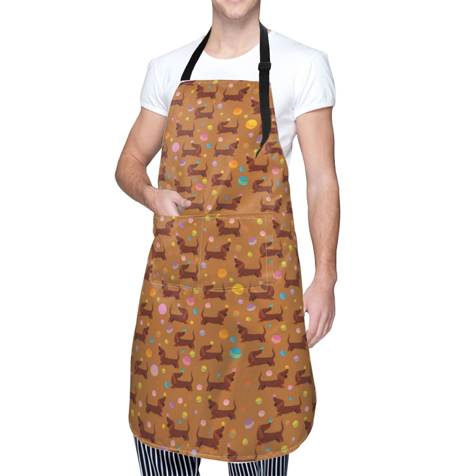 Kdxio Dachshund And Ball Apron with Pockets Adjustable Kitchen Aprons for Men Women Waterproof Aprons for Cooking,Drawing,Crafting, Baking Household Cleaning