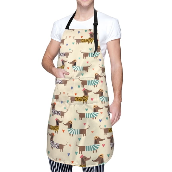 Kdxio Dachshund Dog Apron with Pockets Adjustable Kitchen Aprons for Men Women Waterproof Aprons for Cooking,Drawing,Crafting, Baking Household Cleaning