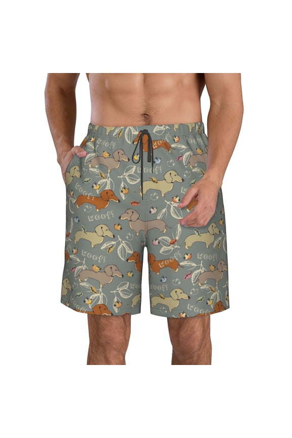 Dachshund Dog Bird Pattern Mens Casual Shorts - Drawstring Summer Beach Sports Shorts for Men