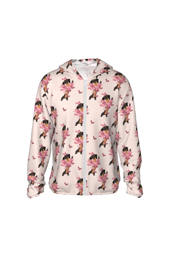 Dachshund Dog Heart Print Women Men Sun Protection UPF 50+ Jackets Zip Up Long Sleeve Hoodie Hiking Lightweight with Pockets