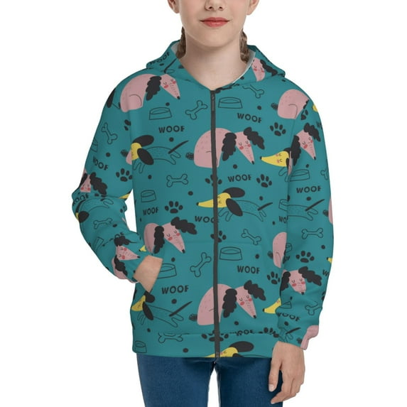 Kdxio Dachshund Dog Pattern Kids Boys Girls Zip Up Hoodie 3D Printed Hooded Sweatshirt Hoody Coat with Pocket 7-12 Y-Small
