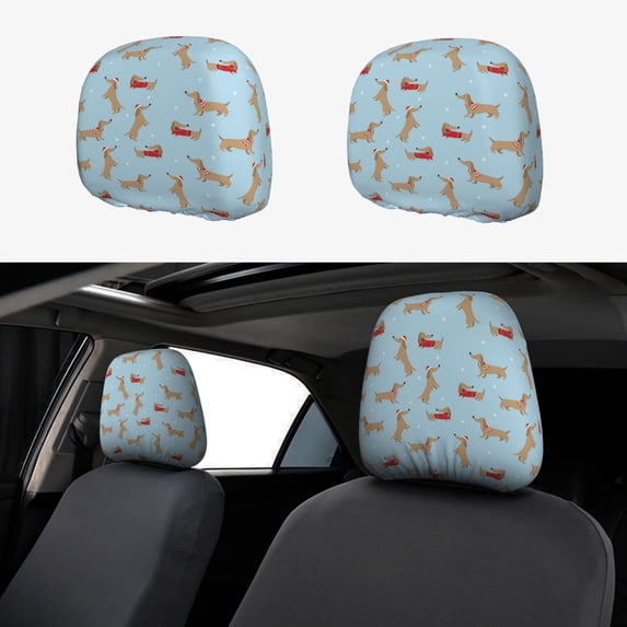 Kdxio Dachshund Dog Pattern Print 2 Piece Car Head Rest Covers Set Auto Front/Rear Seats Headrest Cover Universal Fit Most Cars,Sedan, SUV
