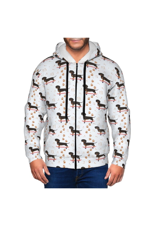 Dachshund Dog Print Men Hoodies Casual Hoodies for Men with Zip Pockets Full Zip Long Sleeve Sweatshirt Sports Hooded Jacket-Medium
