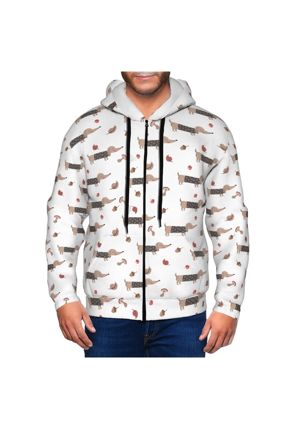 Dachshund Dog Print Men Hoodies Casual Hoodies for Men with Zip Pockets Full Zip Long Sleeve Sweatshirt Sports Hooded Jacket-Small