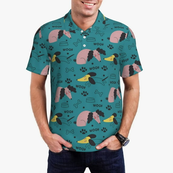 Kdxio Dachshund Dog Print Men's Short Sleeve Polo Shirt,Midweight Men's Shirt