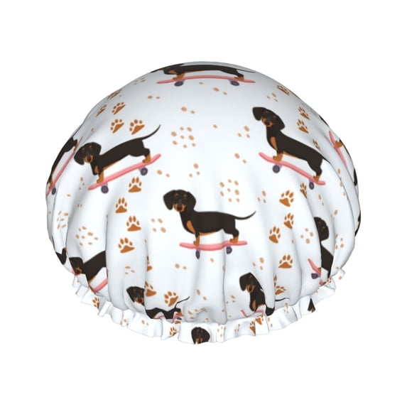 Kdxio Dachshund Dog Print Shower Cap for Women,Elastic and Reusable,Double Waterproof Layers Bathing Hat
