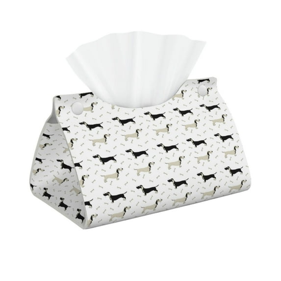 Kdxio Dachshund Dog Print Tissue Box Cover,Modern PU Leather Rectangular Tissue Box Holder for Bathroom Living Room Bedroom Office Desk Car Home