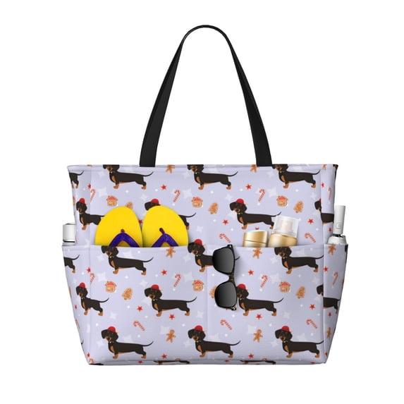 Kdxio Dachshund Dog for Beach Bag for Women Large Beach Tote Bag Waterproof Sandproof Swim Bag with Zipper Pockets Beach Vacation Travel