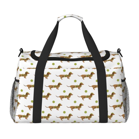 Kdxio Dachshund Going To Play Tennis Travel Duffel Bag Gym Bag Weekender Travel Bag Gym Bag for Women &Men Airplane Travel Essentials for Flying