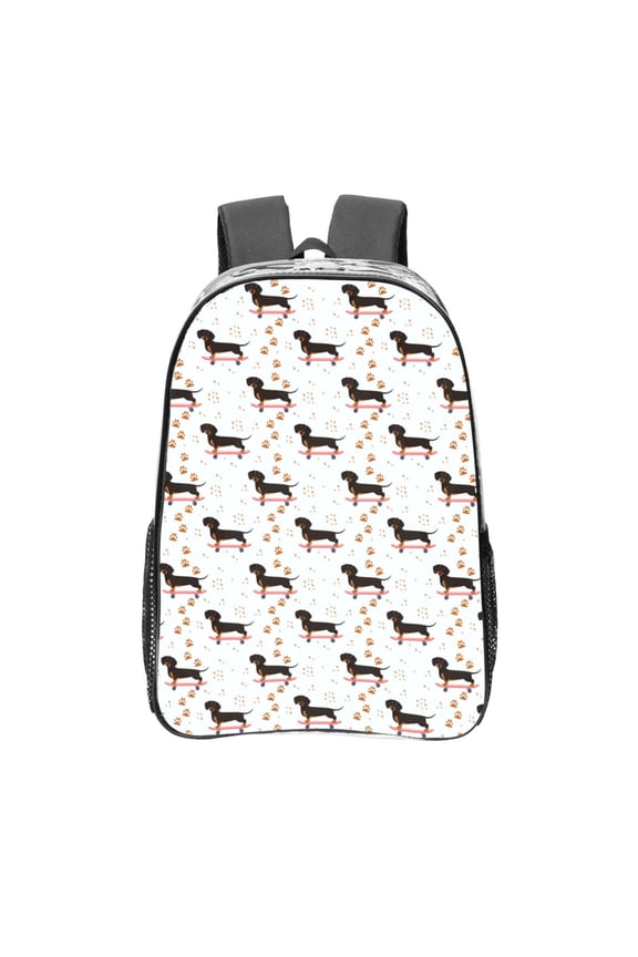 Dachshund On A Skateboard Clear Backpack, Transparent Bookbag for School for Women Men, Capacity Clear Bag for College, Travel