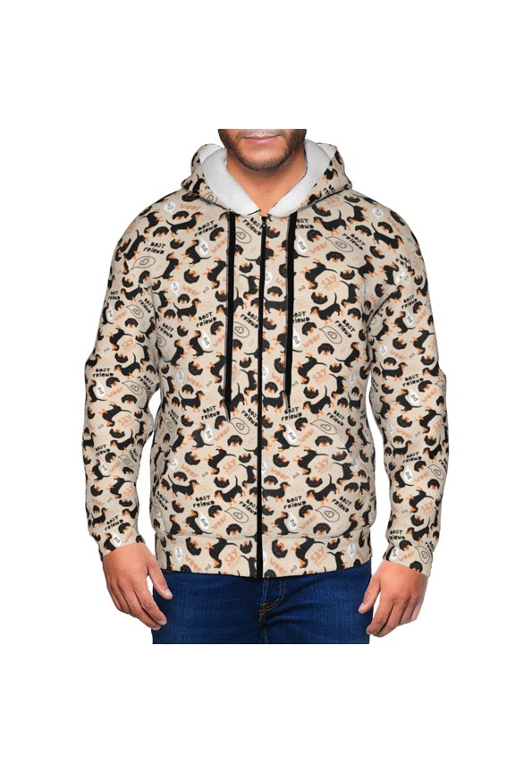 Dachshund Print Men Hoodies Casual Hoodies for Men with Zip Pockets Full Zip Long Sleeve Sweatshirt Sports Hooded Jacket-Medium